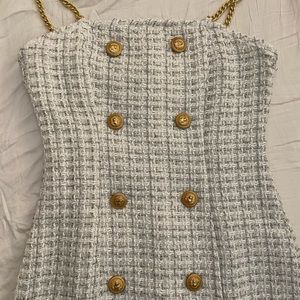 Tweed Mini Dress with Gold Chain Straps